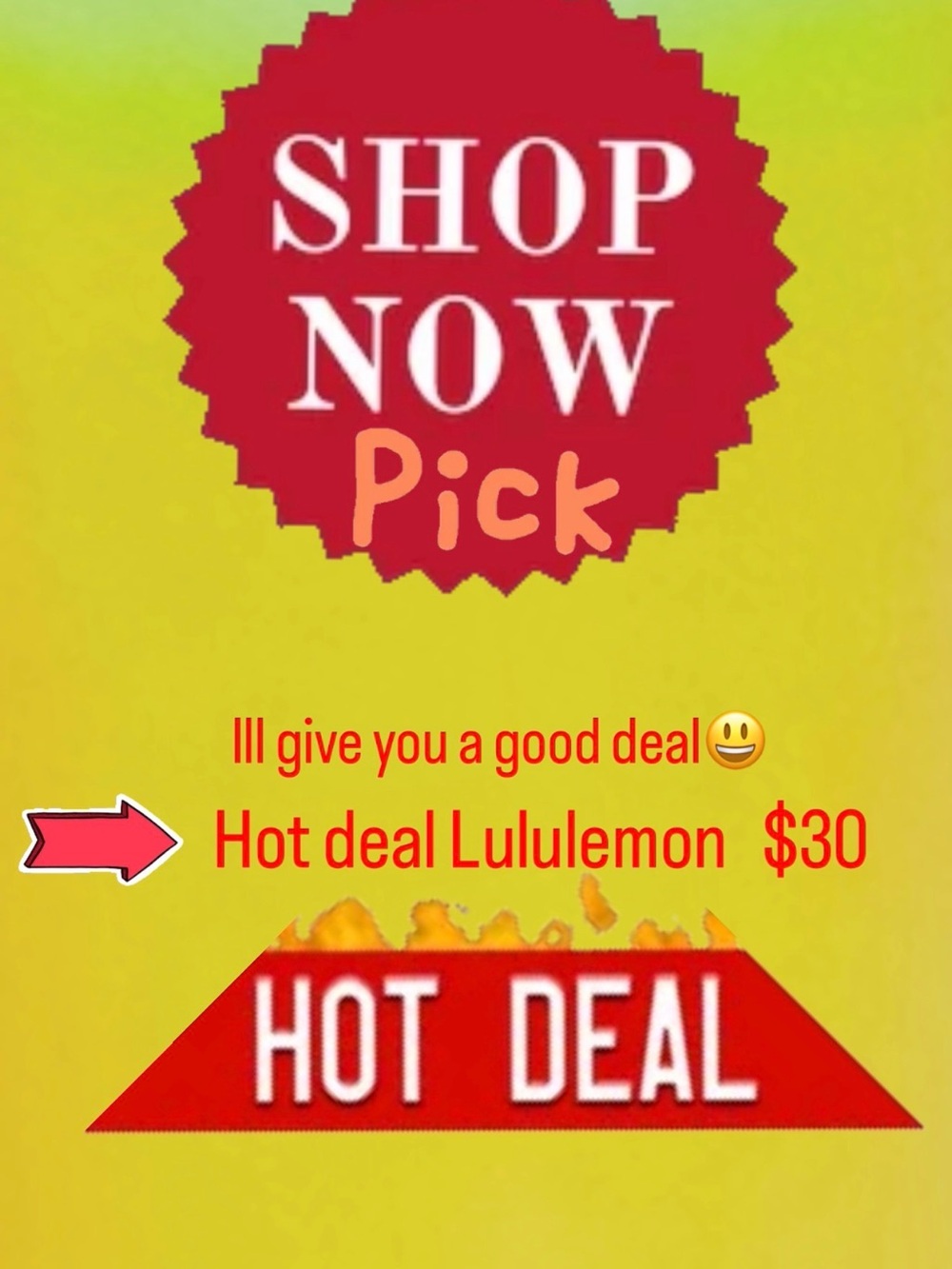 lululemon athletica Red "HOT DEAL" Party Sign